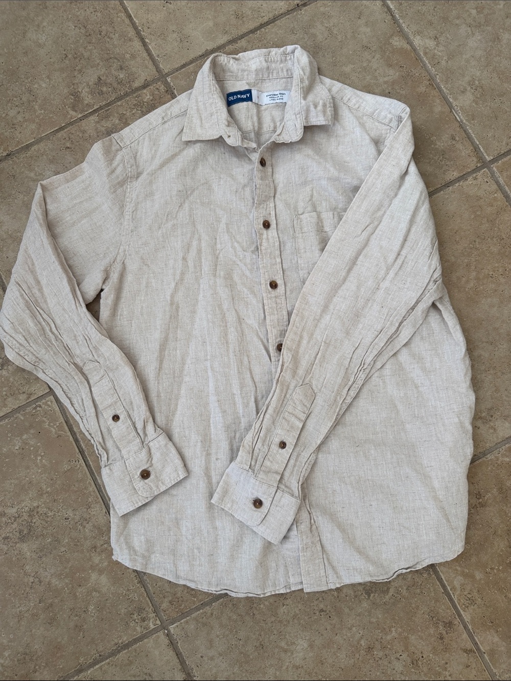 EUC Old Navy Men's Natural Beige Button-Down Linen Shirt small